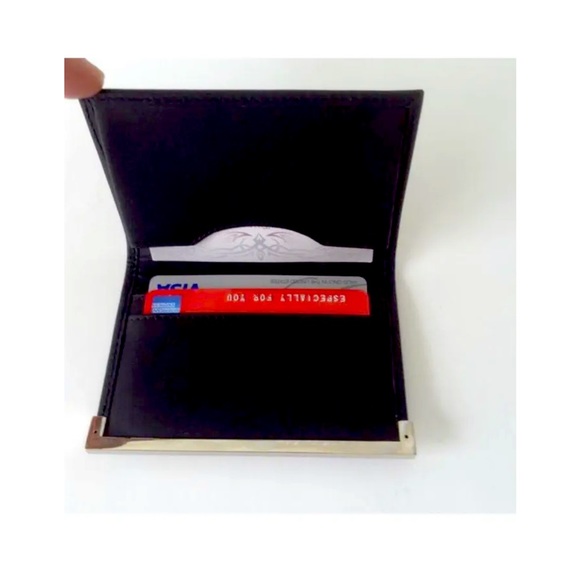 Mens Leather Wallet - ID Business Card Holder Black/Silver New - Picture 2 of 5